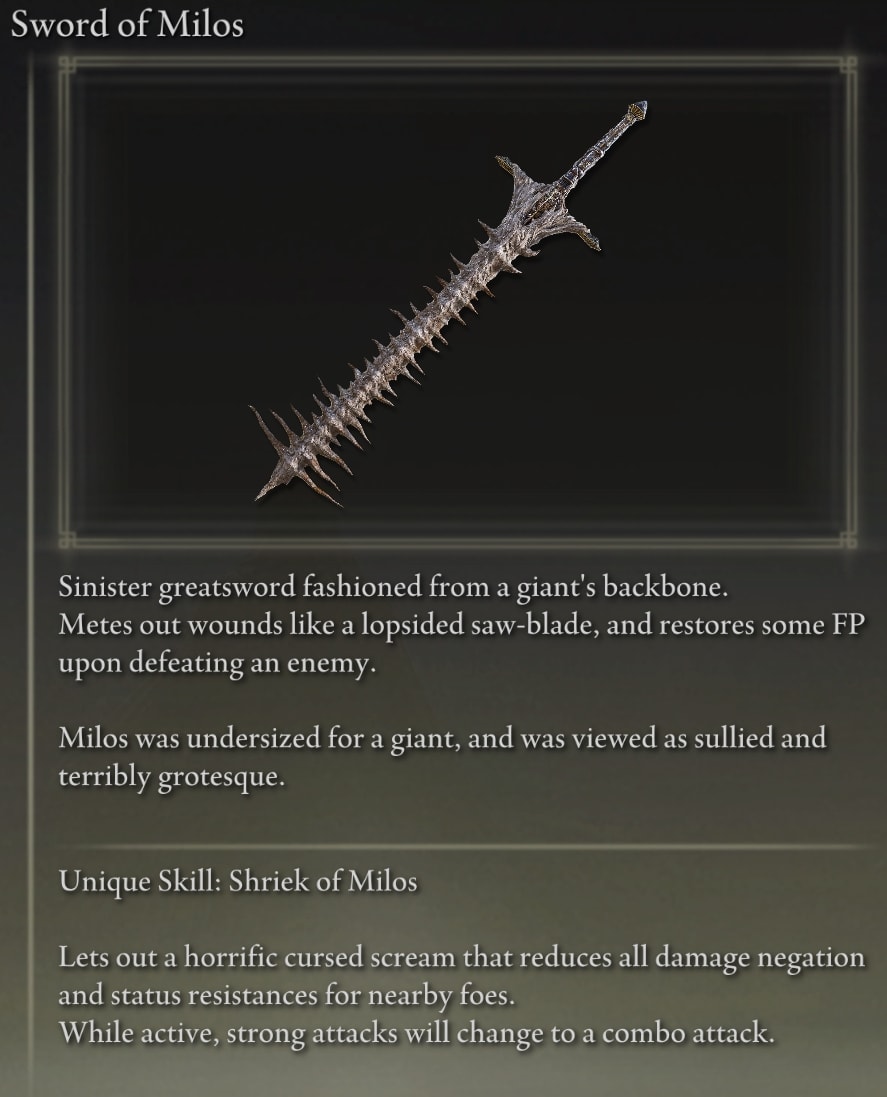 Elden Ring Greatswords - Sword of Milos