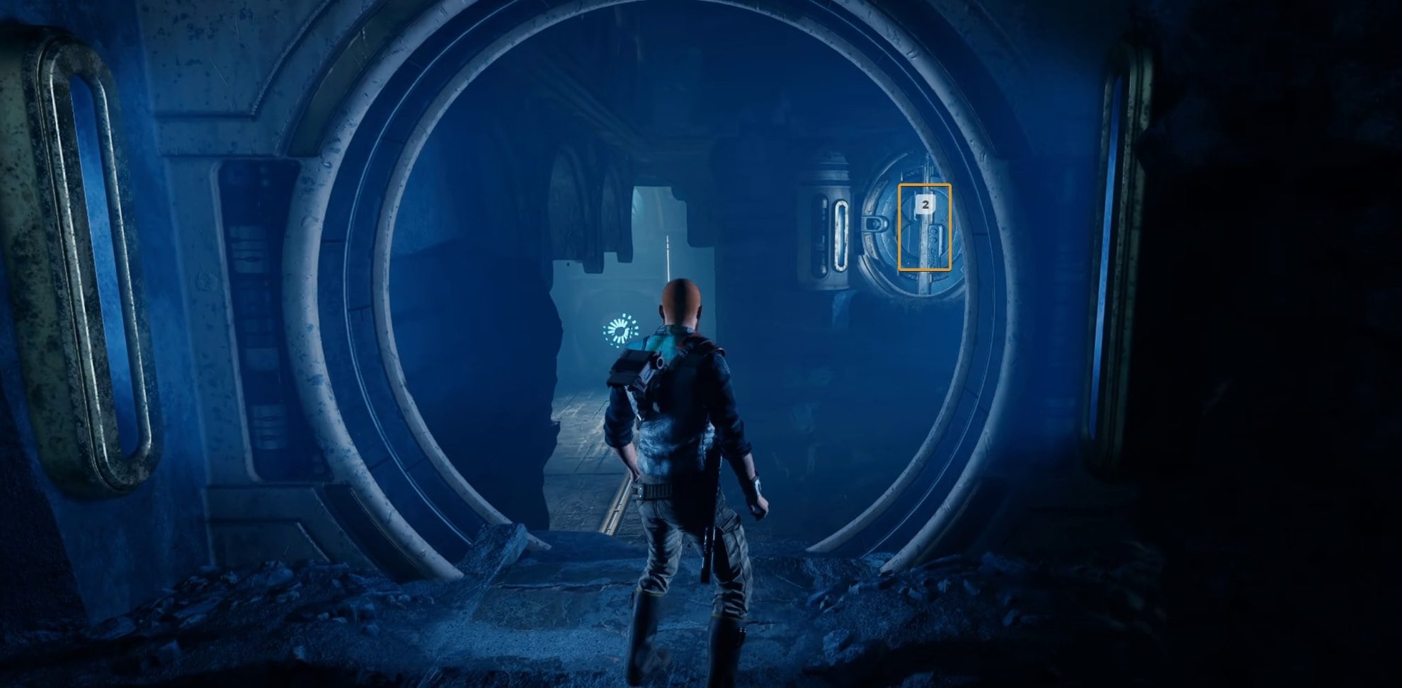 Use Force Push to open the metal door on the wall across.