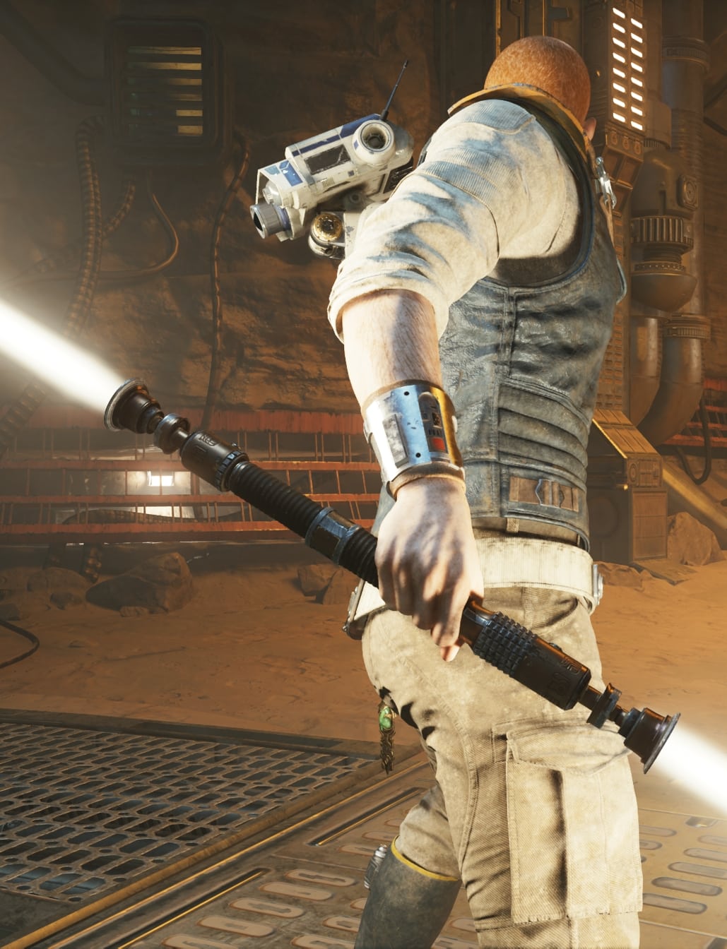 Get Eno Cordova's Lightsaber Customization from Wayfinder's Tomb on Jedha - double-bladed stance
