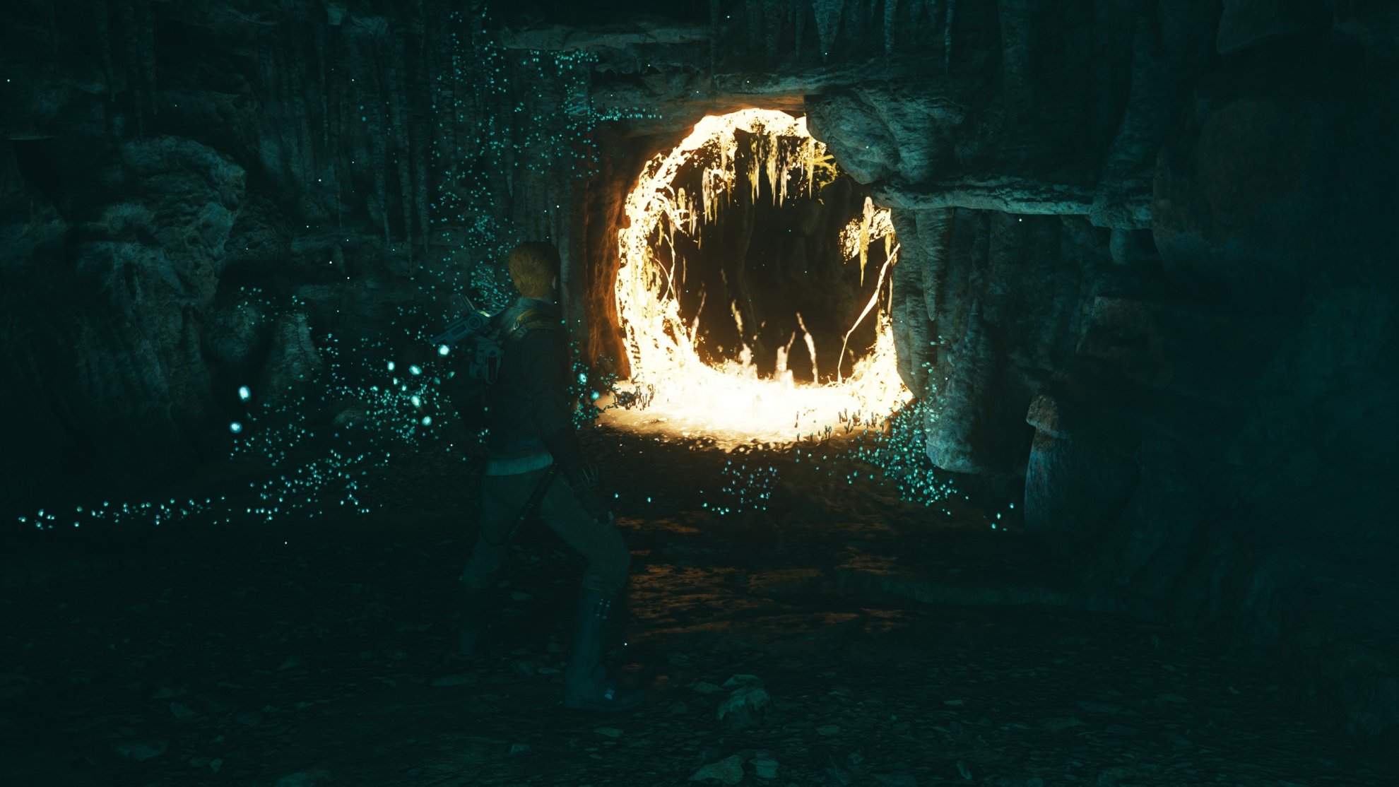 Phon'Qi Caverns Walkthrough - throw fungus at the door to burn it down