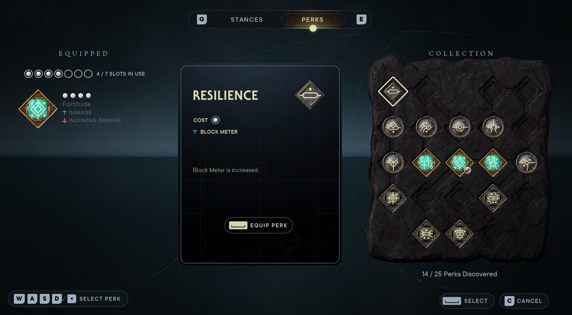 Perks Window in Jedi Survivor