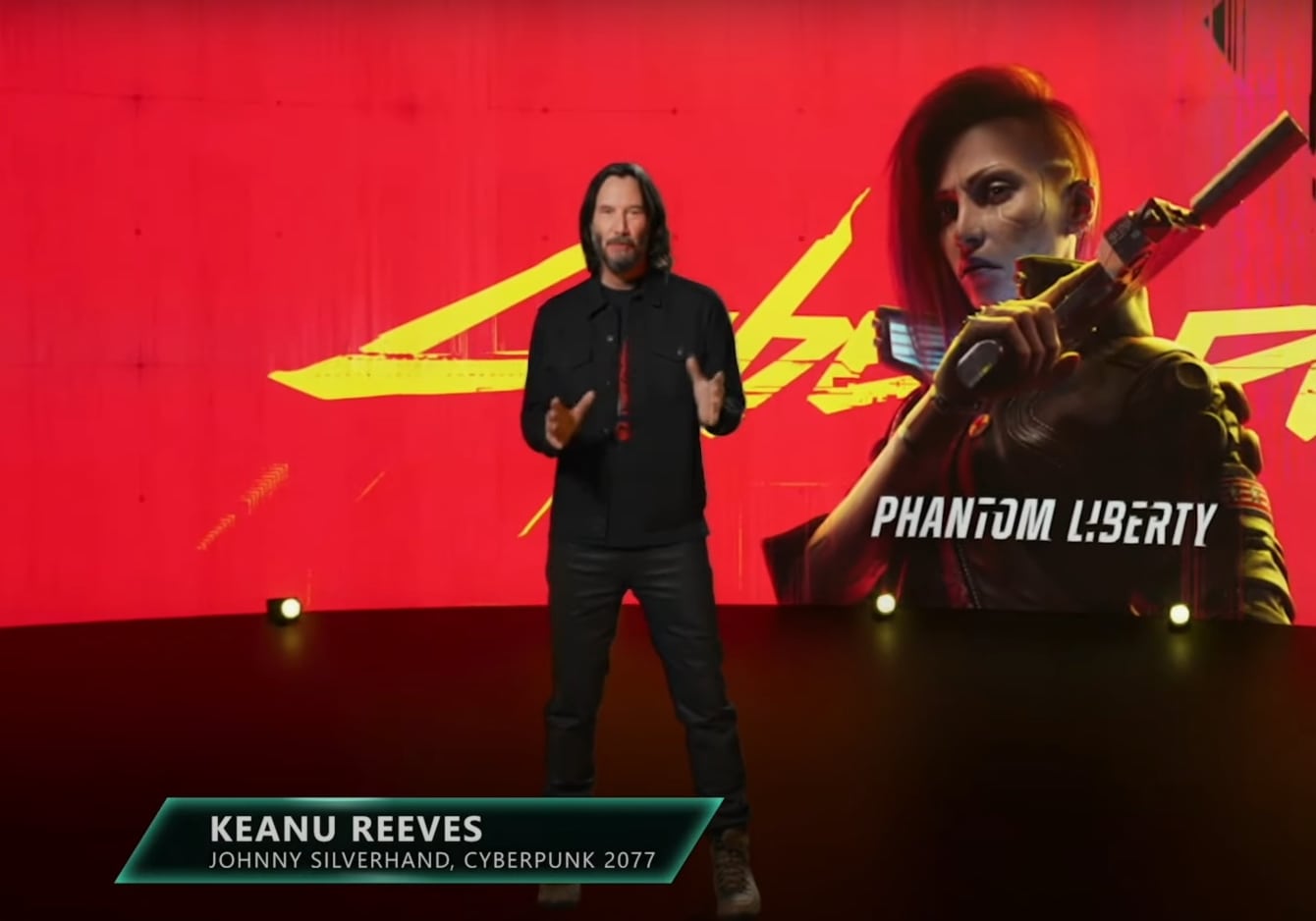 Keanu Reeves announcing the Official Trailer for Phantom Liberty and its release date