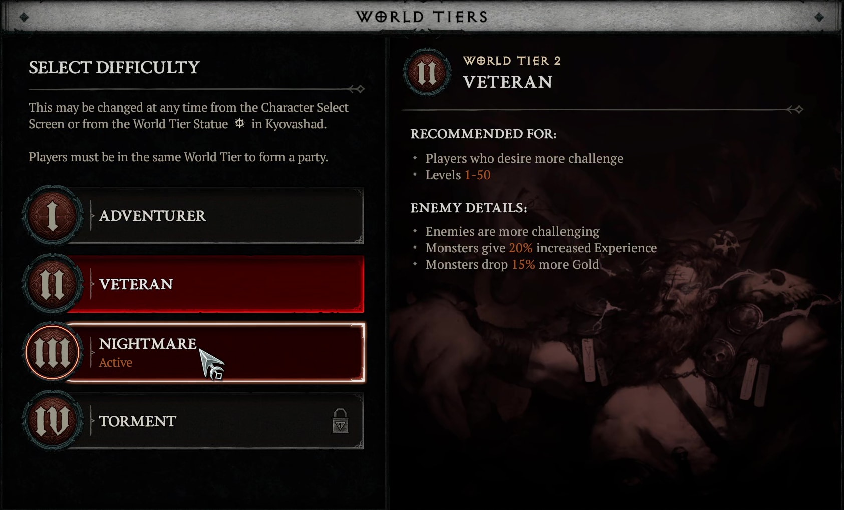 Diablo World Tiers explained - Tier 2 Veteran