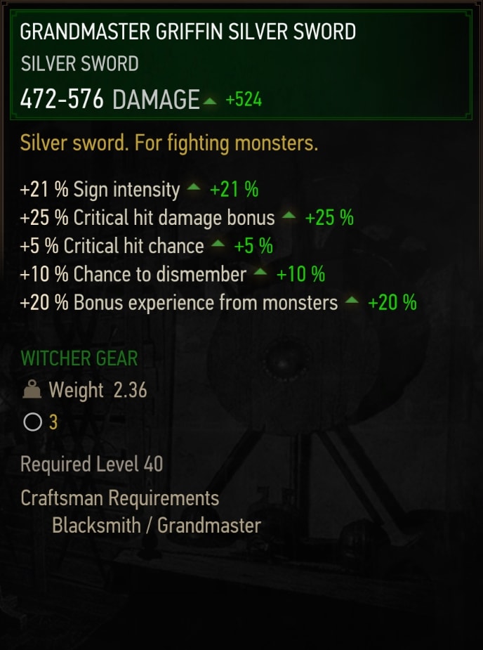 Grandmaster Griffin Silver Sword Stats