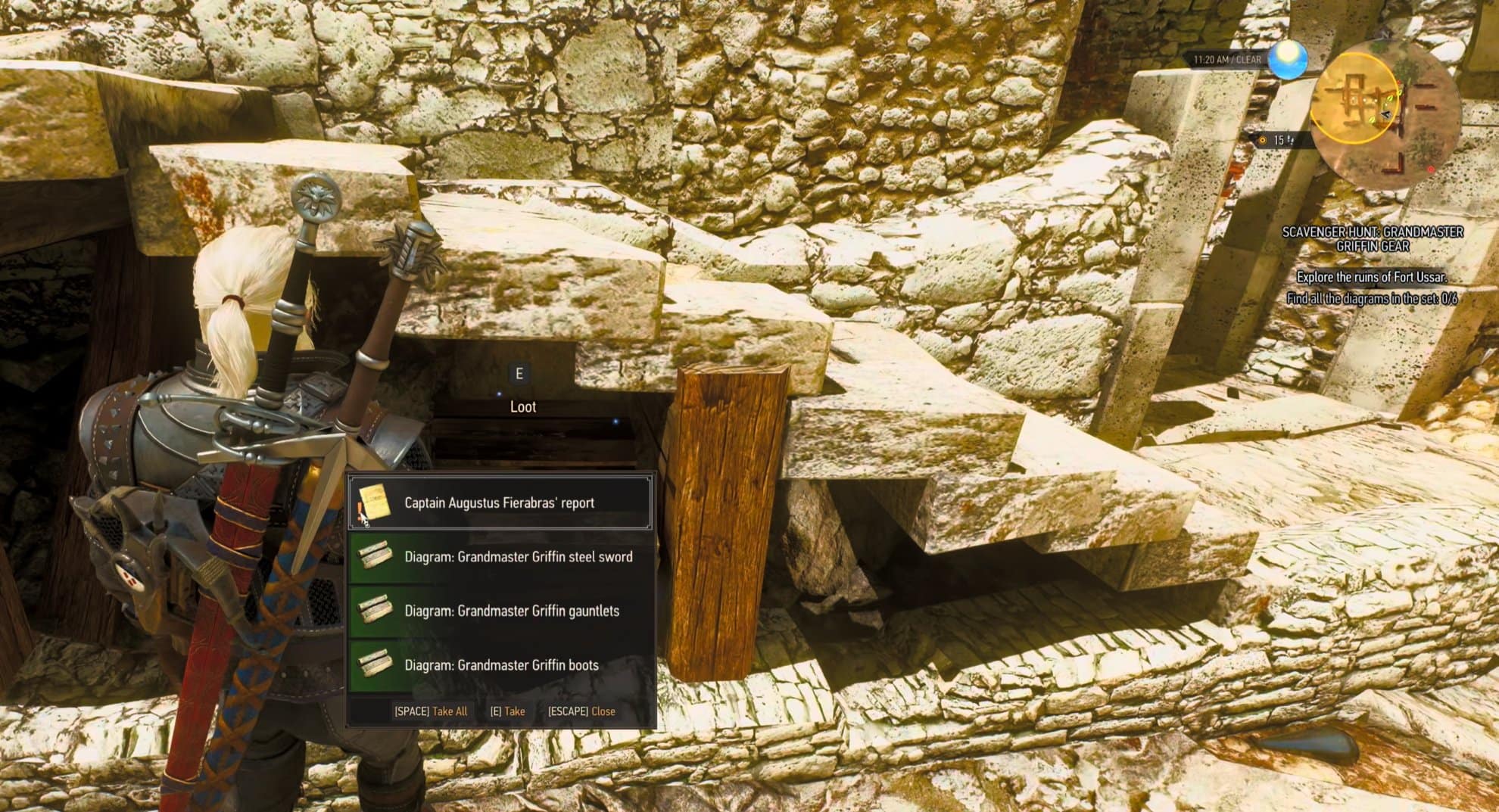 Grandmaster Griffin steel sword, gauntlets and boots diagrams location