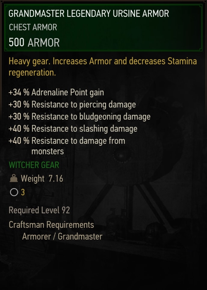 Grandmaster Legendary Ursine Armor Stats