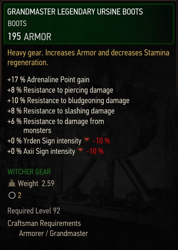 Grandmaster Legendary Ursine Boots Stats