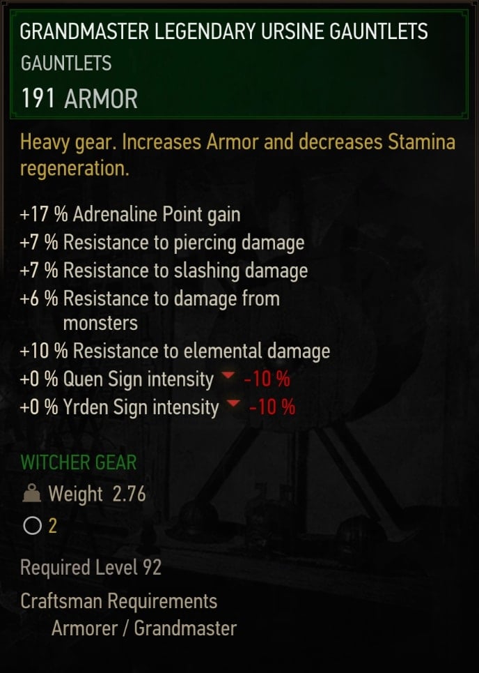 Grandmaster Legendary Ursine Gauntlets Stats