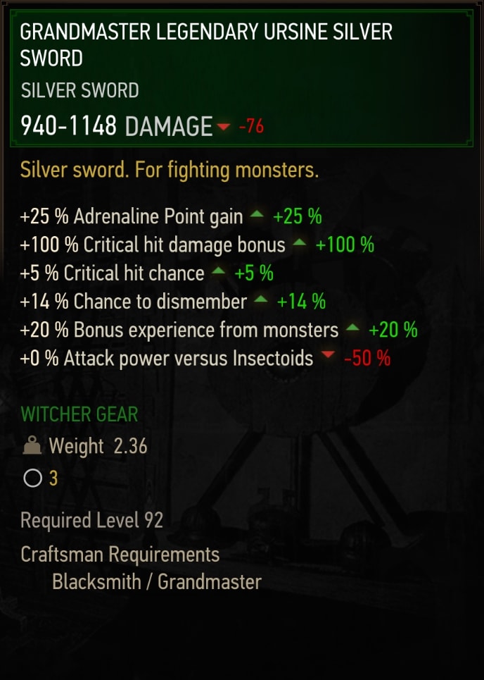 Grandmaster Legendary Ursine Silver Sword Stats