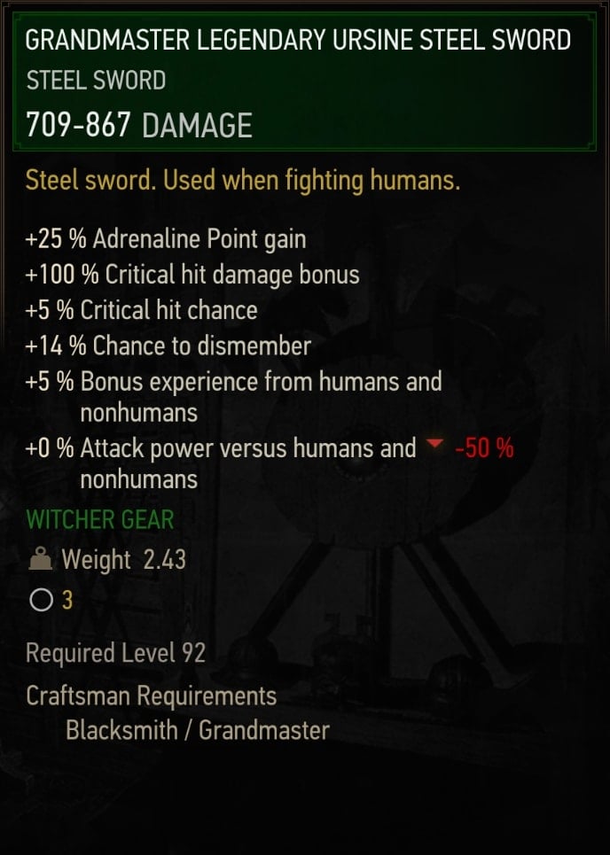 Grandmaster Legendary Ursine Steel Sword Stats