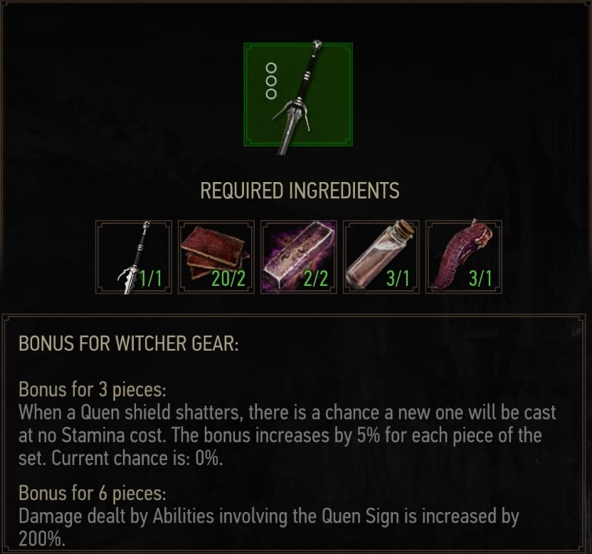 Grandmaster Ursine Silver Sword Crafting Materials