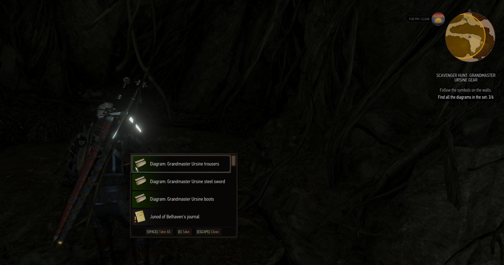 Grandmaster Ursine steel sword, boots and trousers diagrams chest location