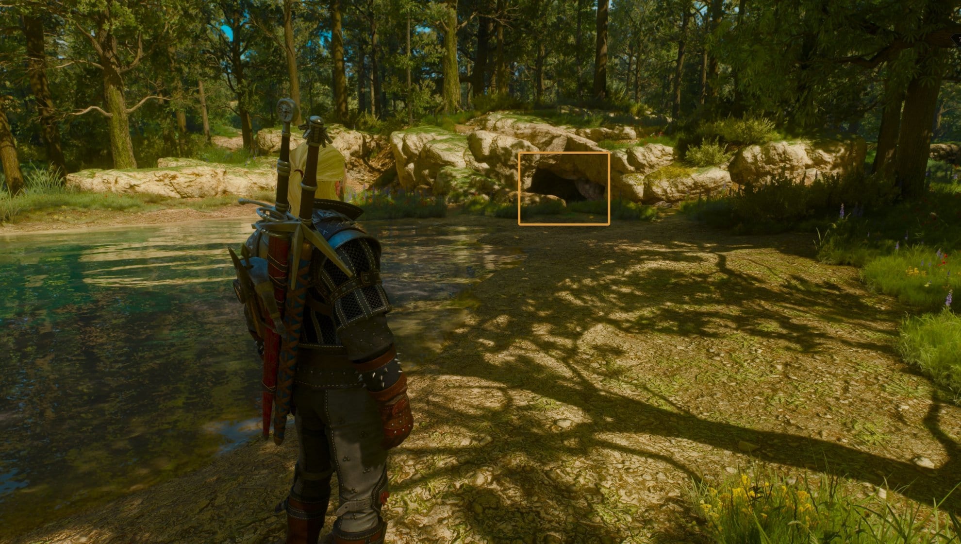 Grandmaster Ursine steel sword, boots and trousers diagrams location - cave entrance