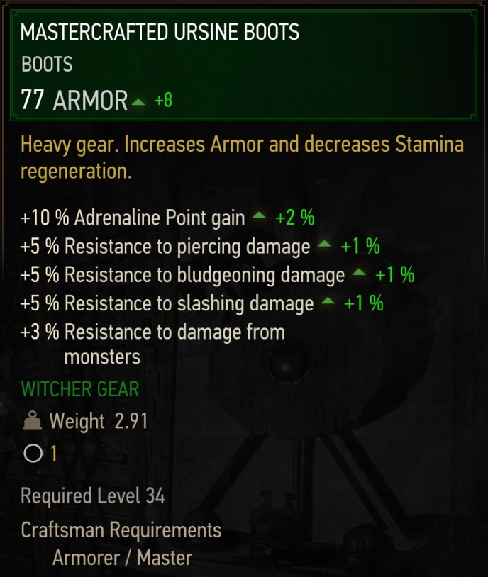Witcher 3 Mastercrafted Ursine Boots Stats