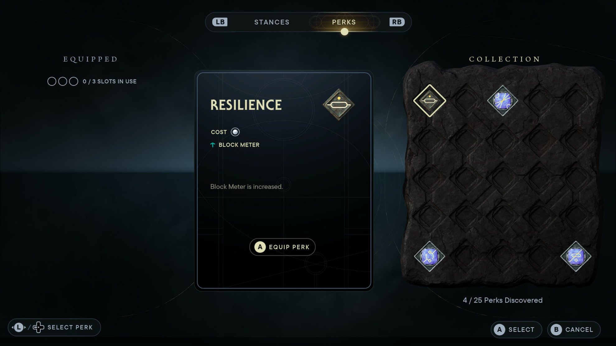 Perks menu in Star Wars Jedi Survivor
