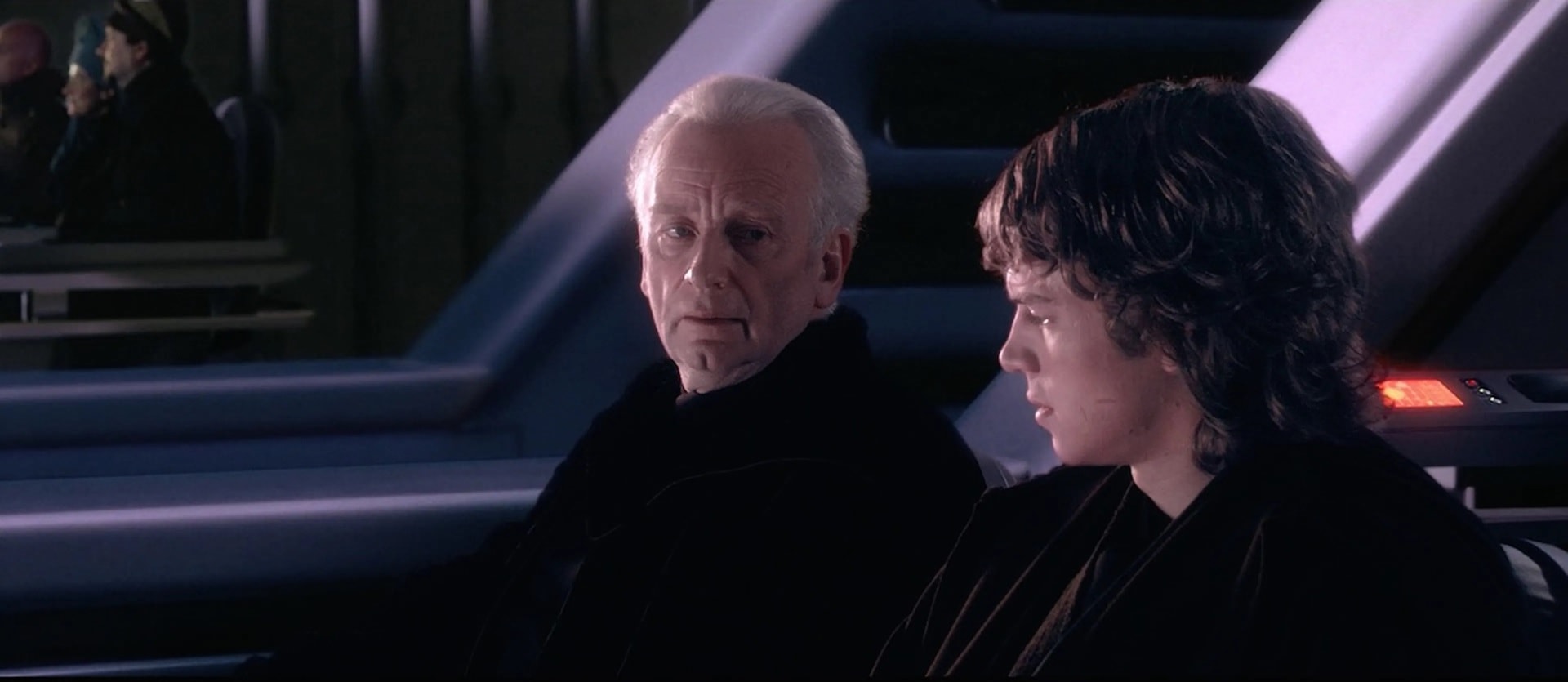 Palpatine and Anakin discussing the Force in a scene from Star Wars Episode 3