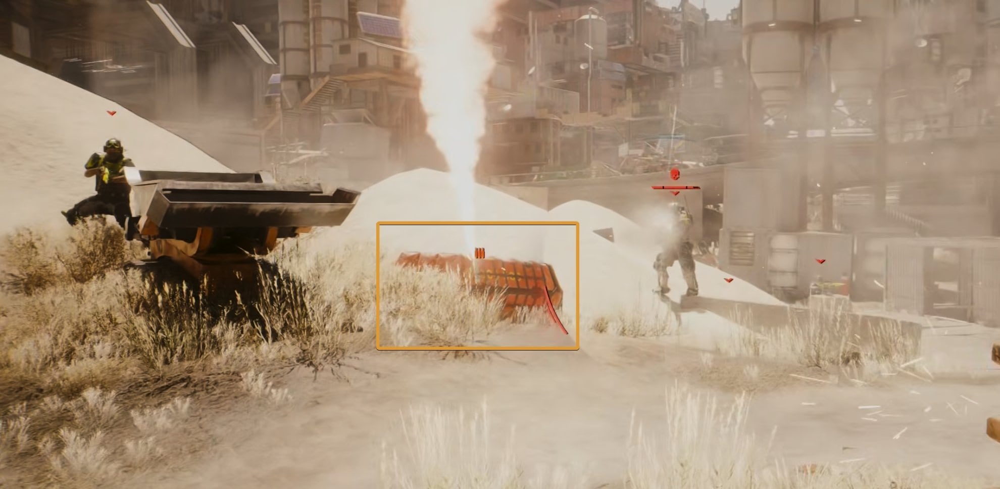 Airdrop container emmiting red smoke in Dogtown