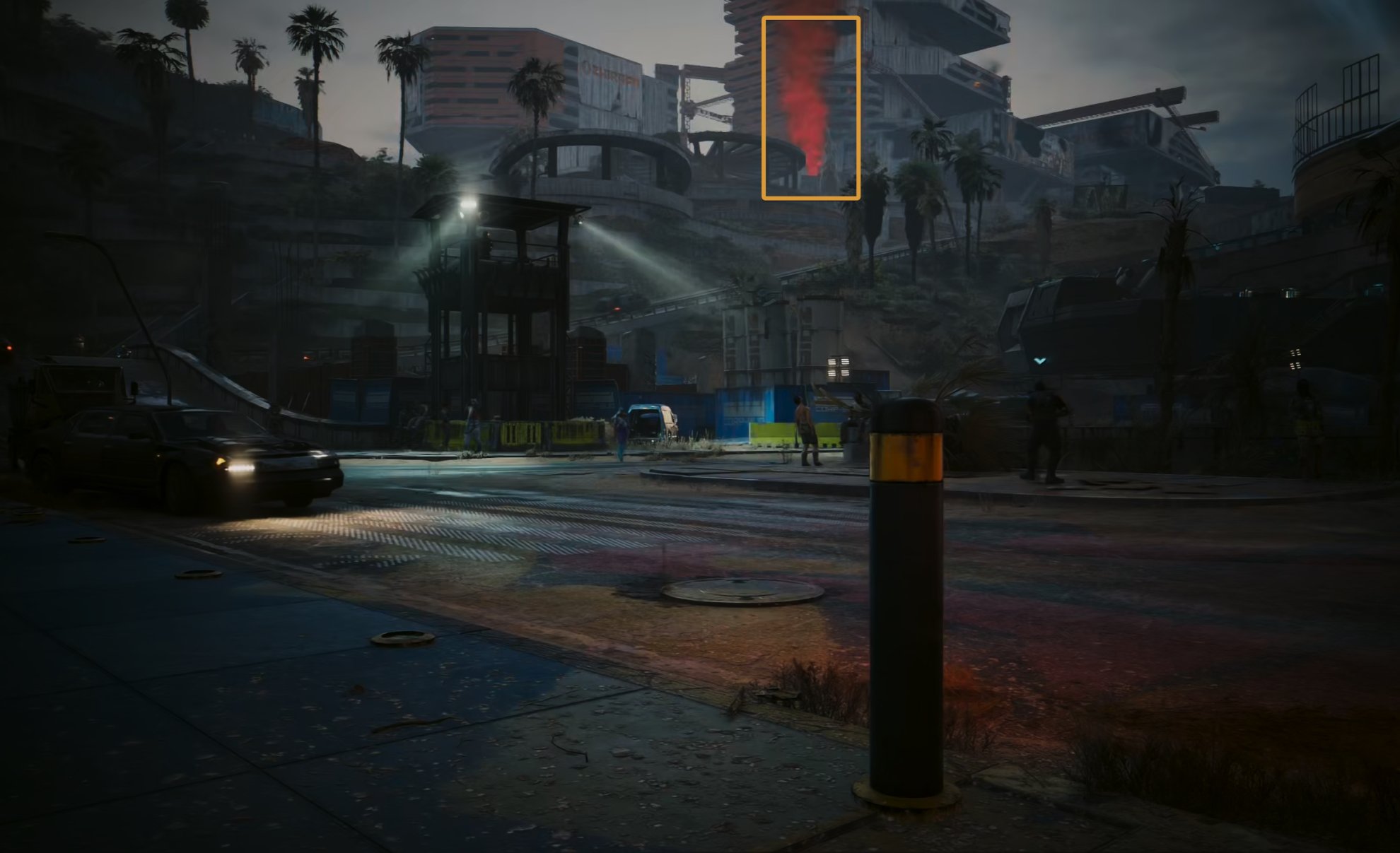 Airdrop marked with a red smoke in Dogtown in Cyberpunk 2077 Phantom Liberty