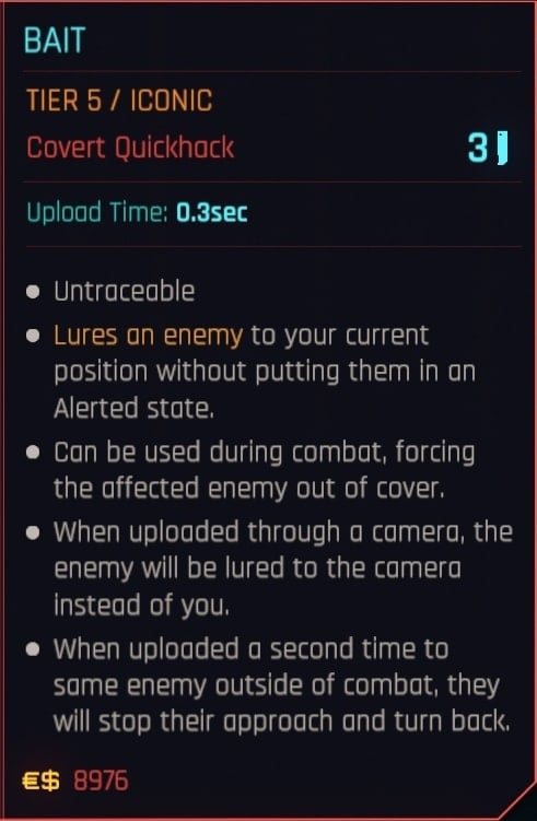 Bait Iconic Quickhack Stats