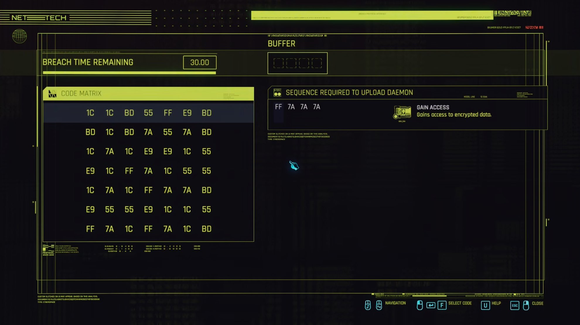 Breaching Protocol Puzzle screen