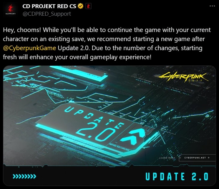 CE Projekt RED's message about starting fresh in Cyberpunk 2.0 and Phantom Liberty