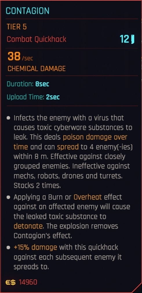 Contagion Quickhack in-game description