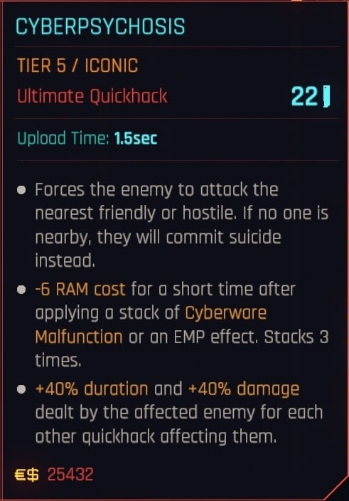 Cyberpsychoisis Iconic Quickhack Stats