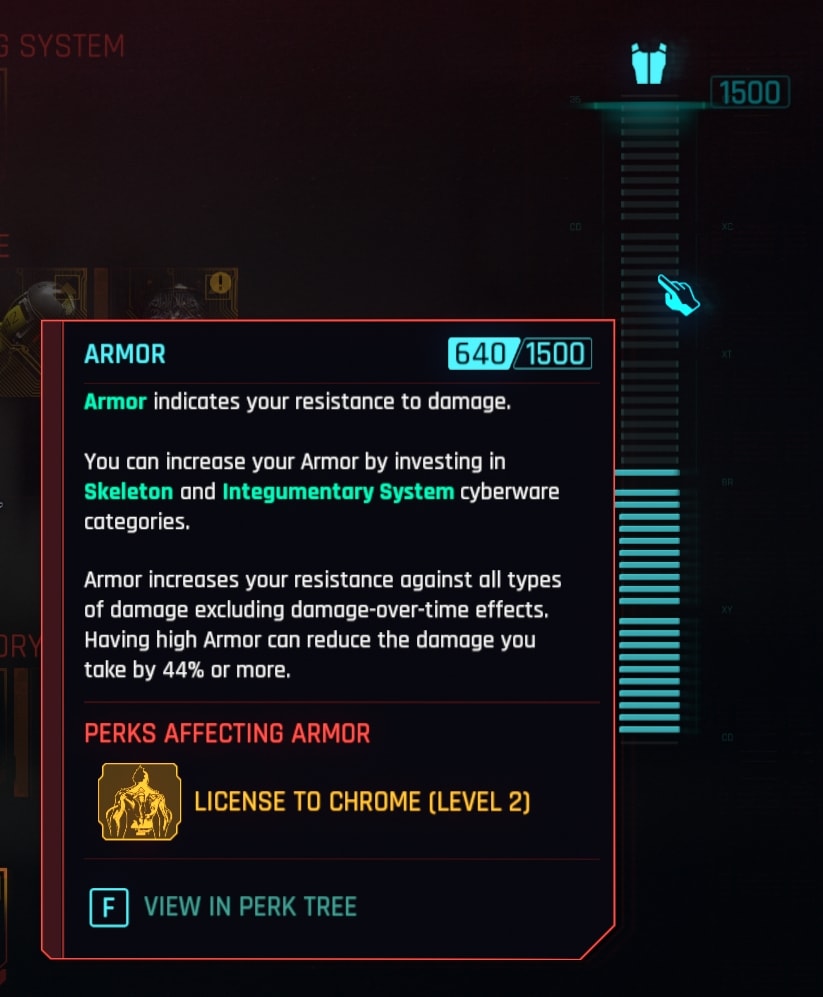Cyberpunk 2077 Cyberware Screen - Armor Rating