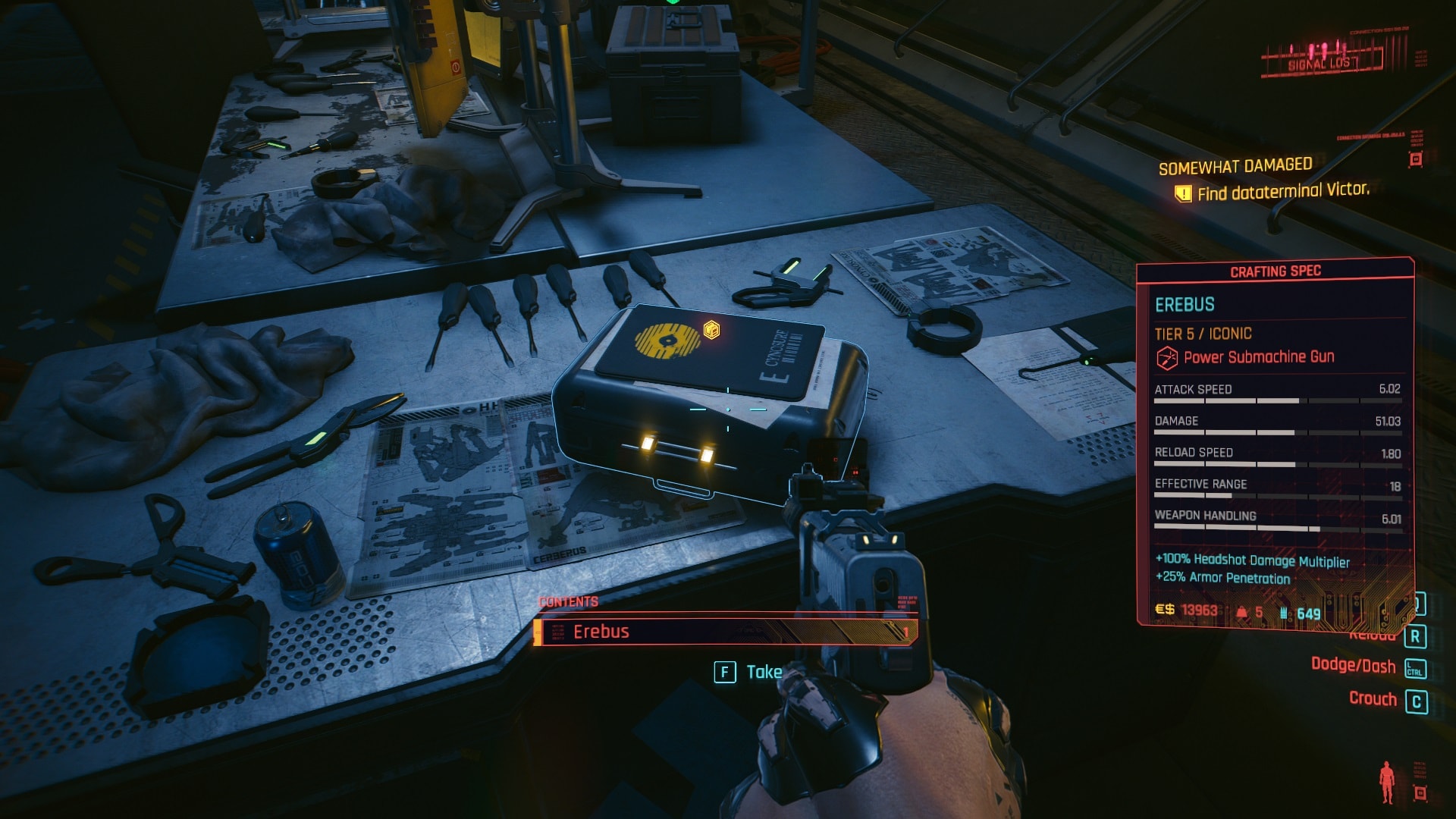 Somewhat Damaged Walkthrough: Cyberpunk 2077 Phantom Liberty - Erebus Iconic weapon location