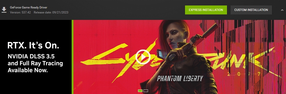 Cyberpunk 2077 Update 2.0 Nvidia DLSS 3.5 GPU Driver update
