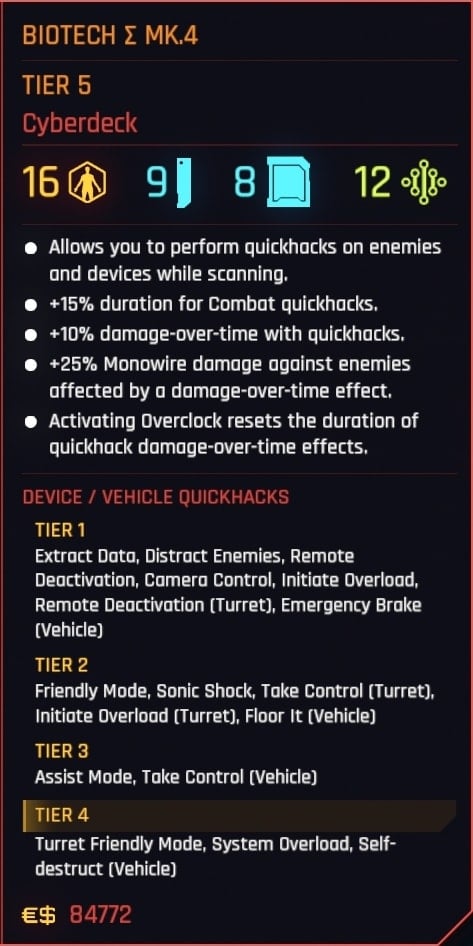 Cyberpunk 2077 Update 2.0 Operating System Cyberware Description - Cyberdecks - Biotech Sigma MK.4