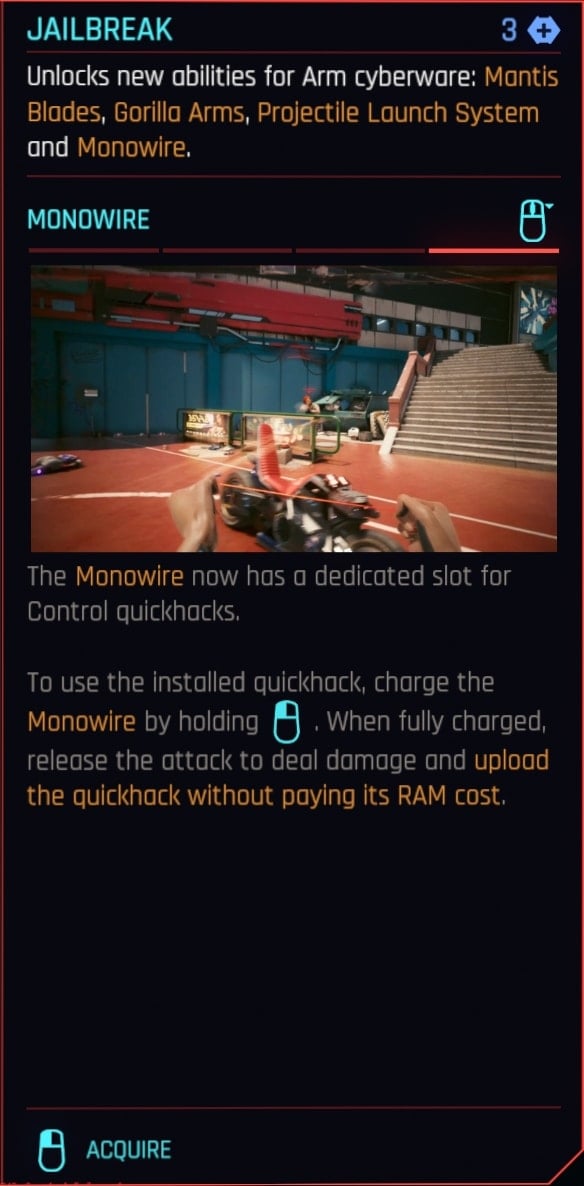 Jailbreak Description - Relic Skill Tree - Projectile Monowire