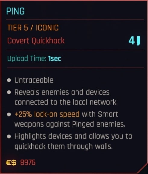 Ping Iconic Quickhack Stats