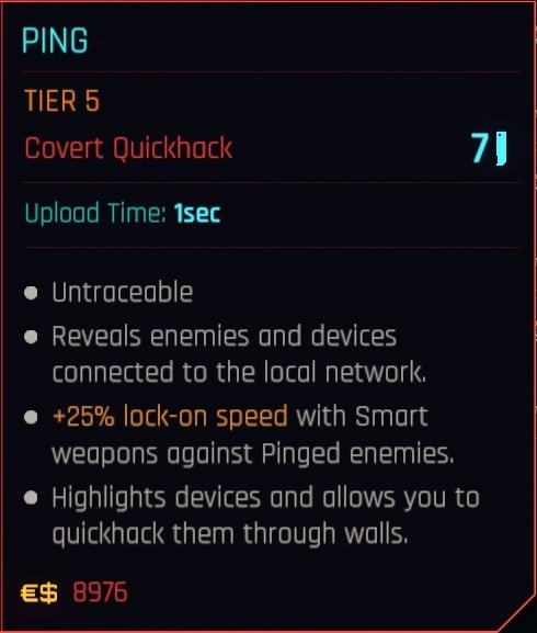 Ping Quickhack in-game description