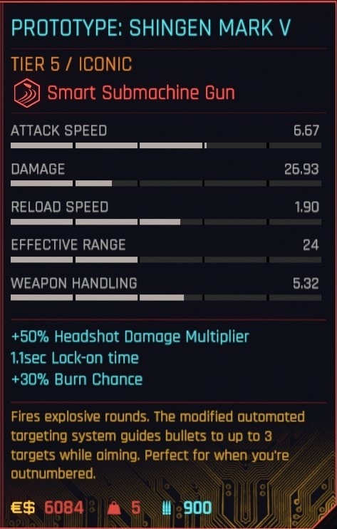 Prototype: SHingen Mark V Smart Submachine Gun description and stats