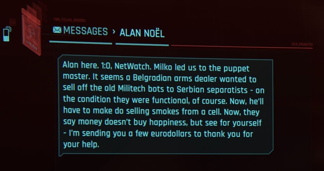 Alan's message for V