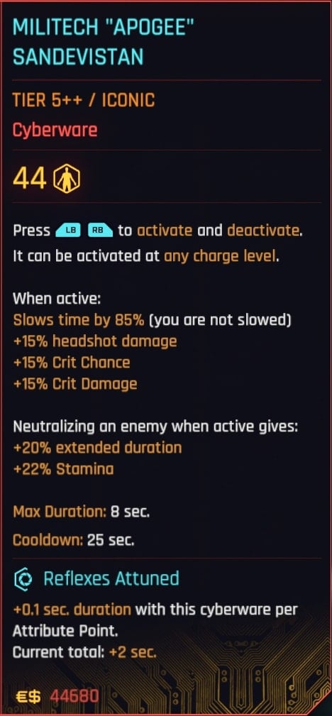 Militech-Apogee-Sandevistan-Maxed-Out-Stats