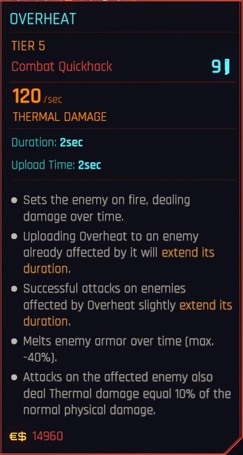 Overheat Quickhack in-game description