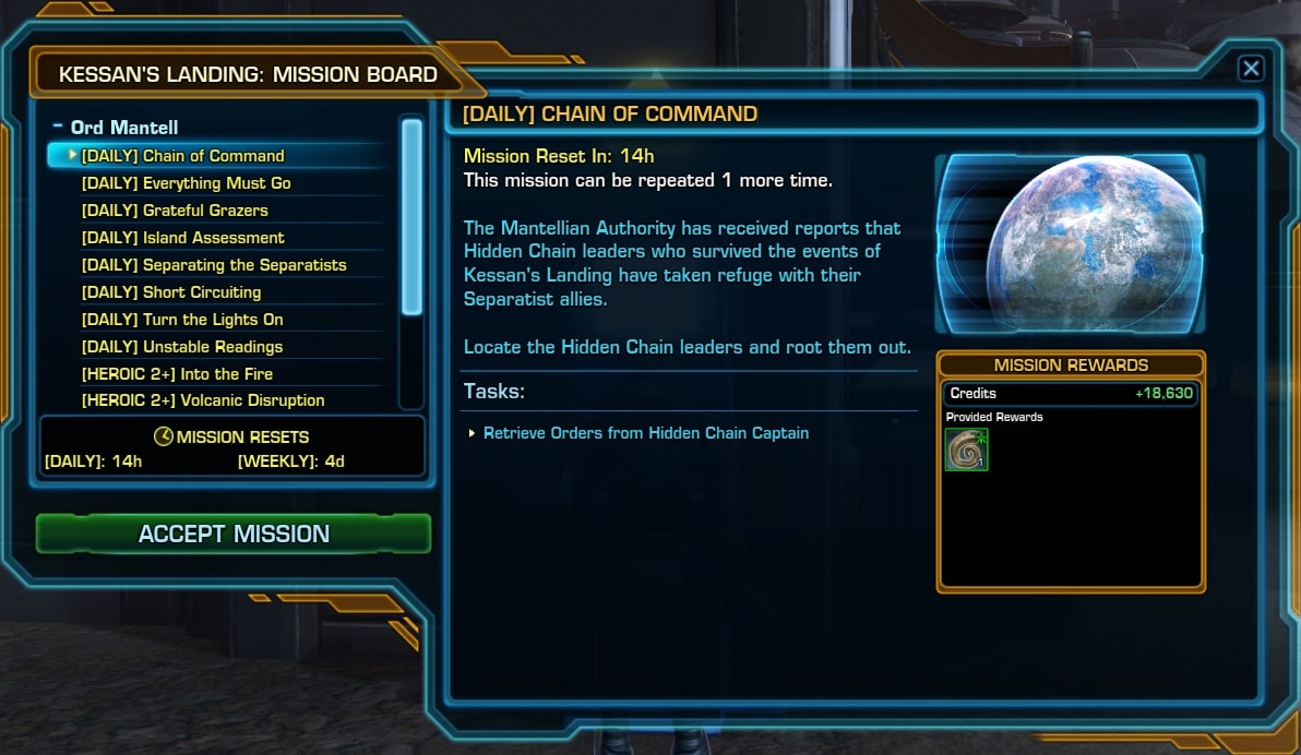 Kessan's Landing Daily Area Missions and Reputation Vendor - SWTOR PTS 7.4