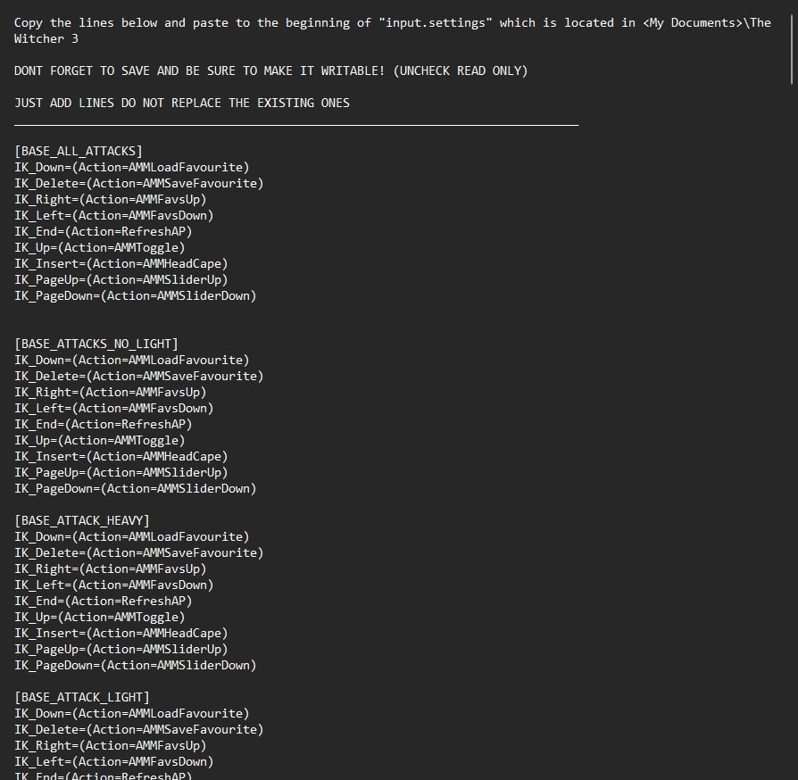 AMM Witcher 3 Transmog Guide - inputs file contents