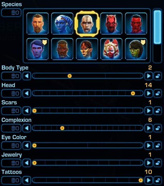 How to Create Asajj Ventress in SWTOR - Physical appearance settings