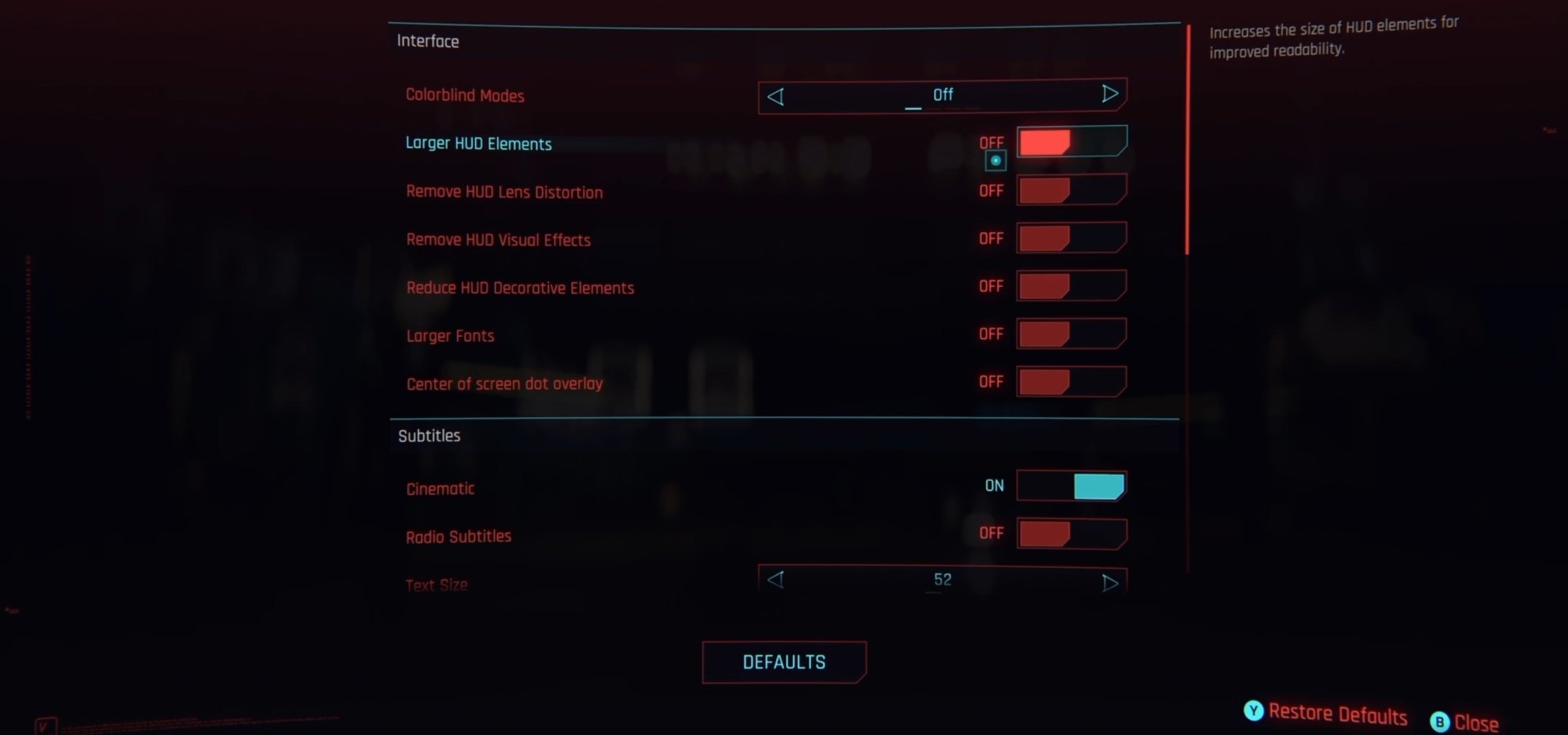 Accessibility-Tab Cyberpunk 2077 Update 2.1