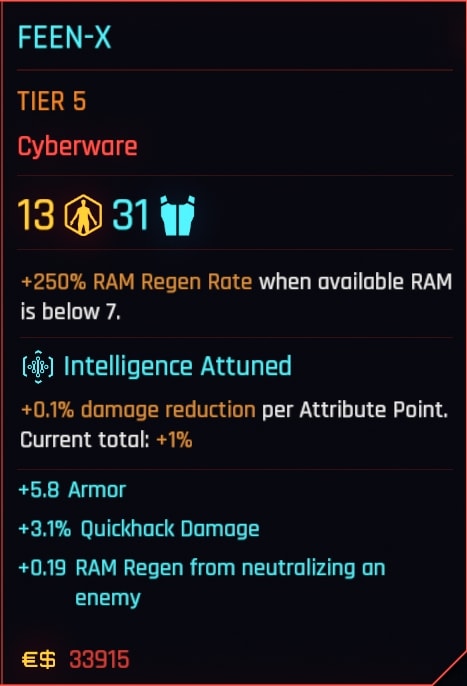 Feen-X Cyberware 2.1 Stats