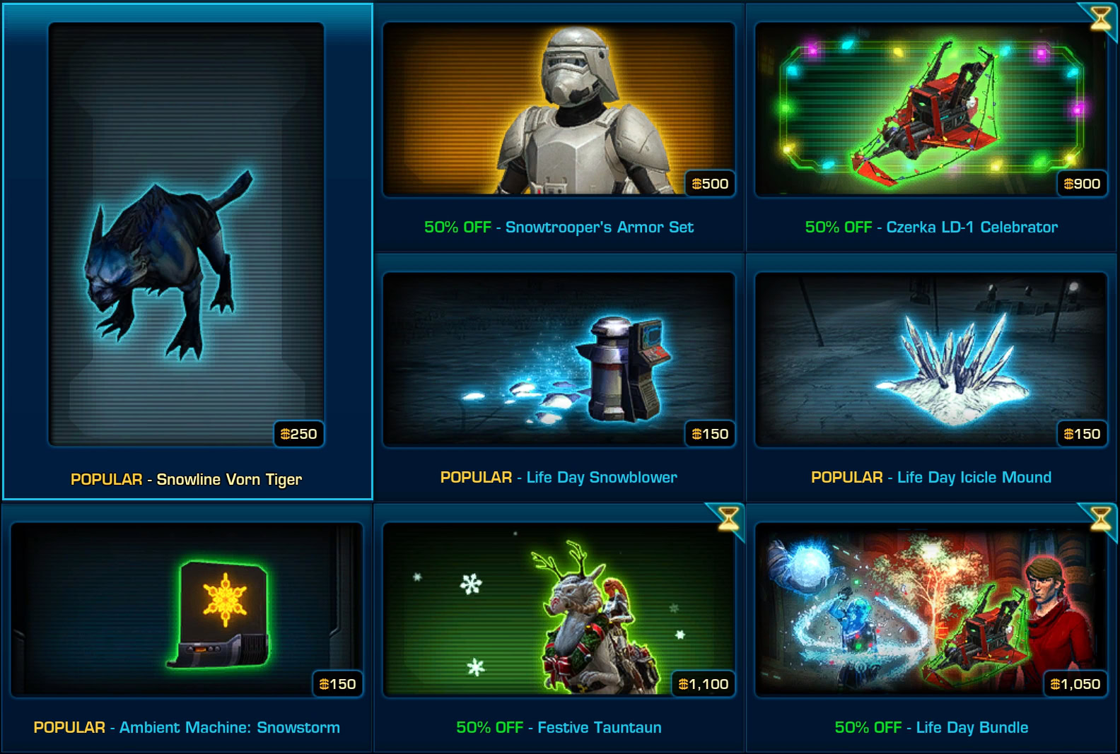 SWTOR All 2023-2024 Holiday Cartel Market Sales