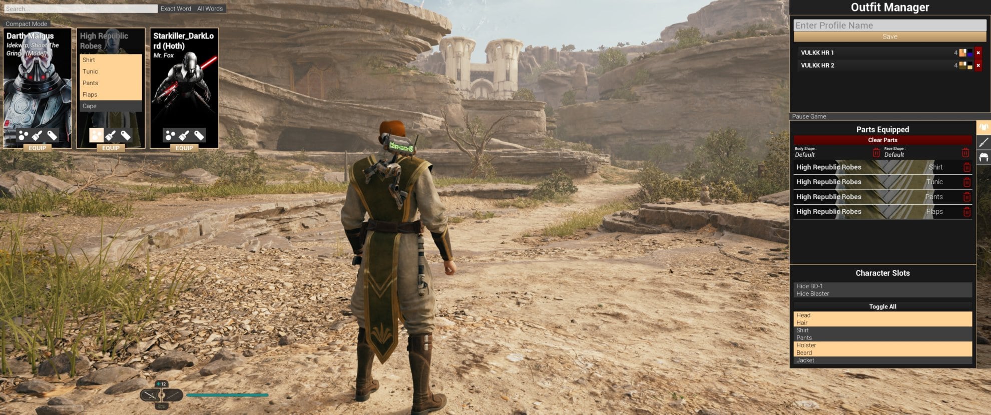 Outfit Manager for Jedi Survivor mod - main screen