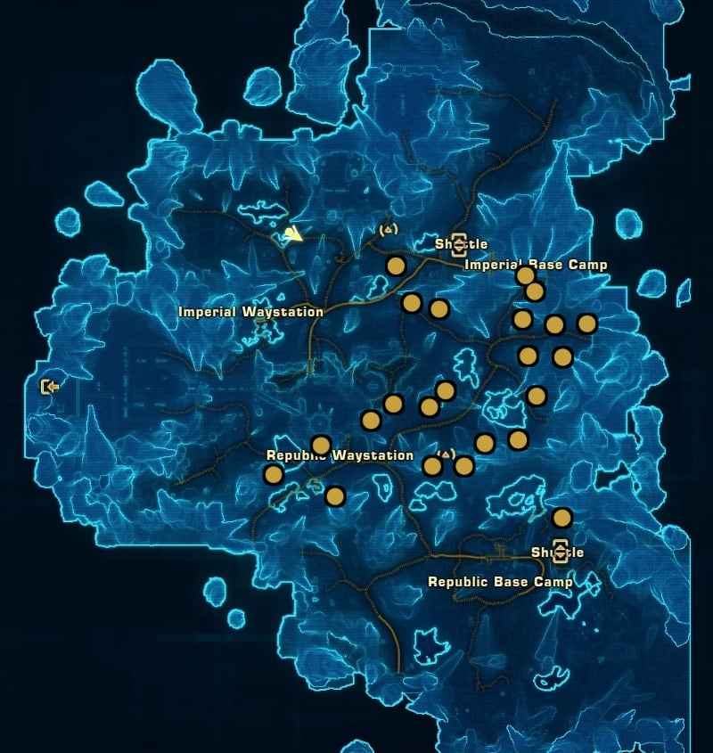 SWTOR Kessan's Landing Geothermal Shielding Missions Guide - Mission 2: Advanced Hypercoolant - Eastern Ice Shelf - Hypercoolant Chemicrystal Locations