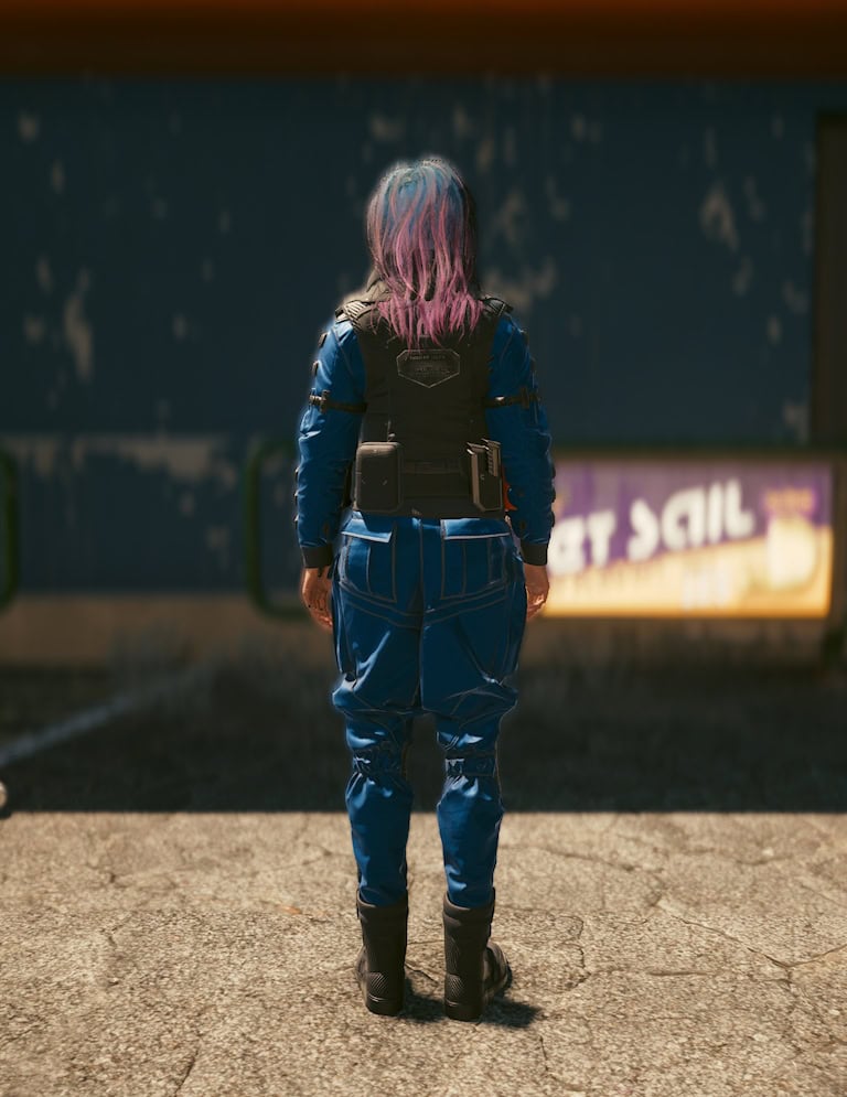 Cyberpunk 2077 NCPD Badge Set Preview on Female V Body - Back