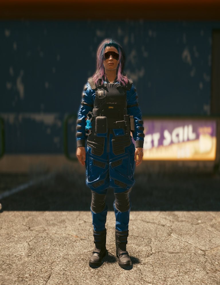 Cyberpunk 2077 NCPD Badge Set Preview on Female V Body - Front