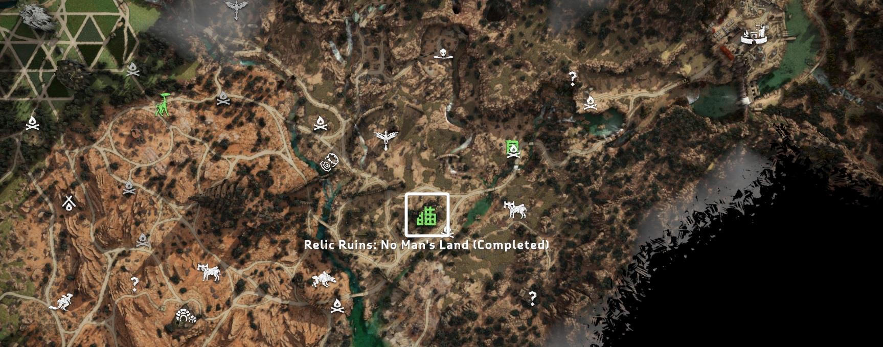 Map with the location of the Relic Ruins: No Man's Land