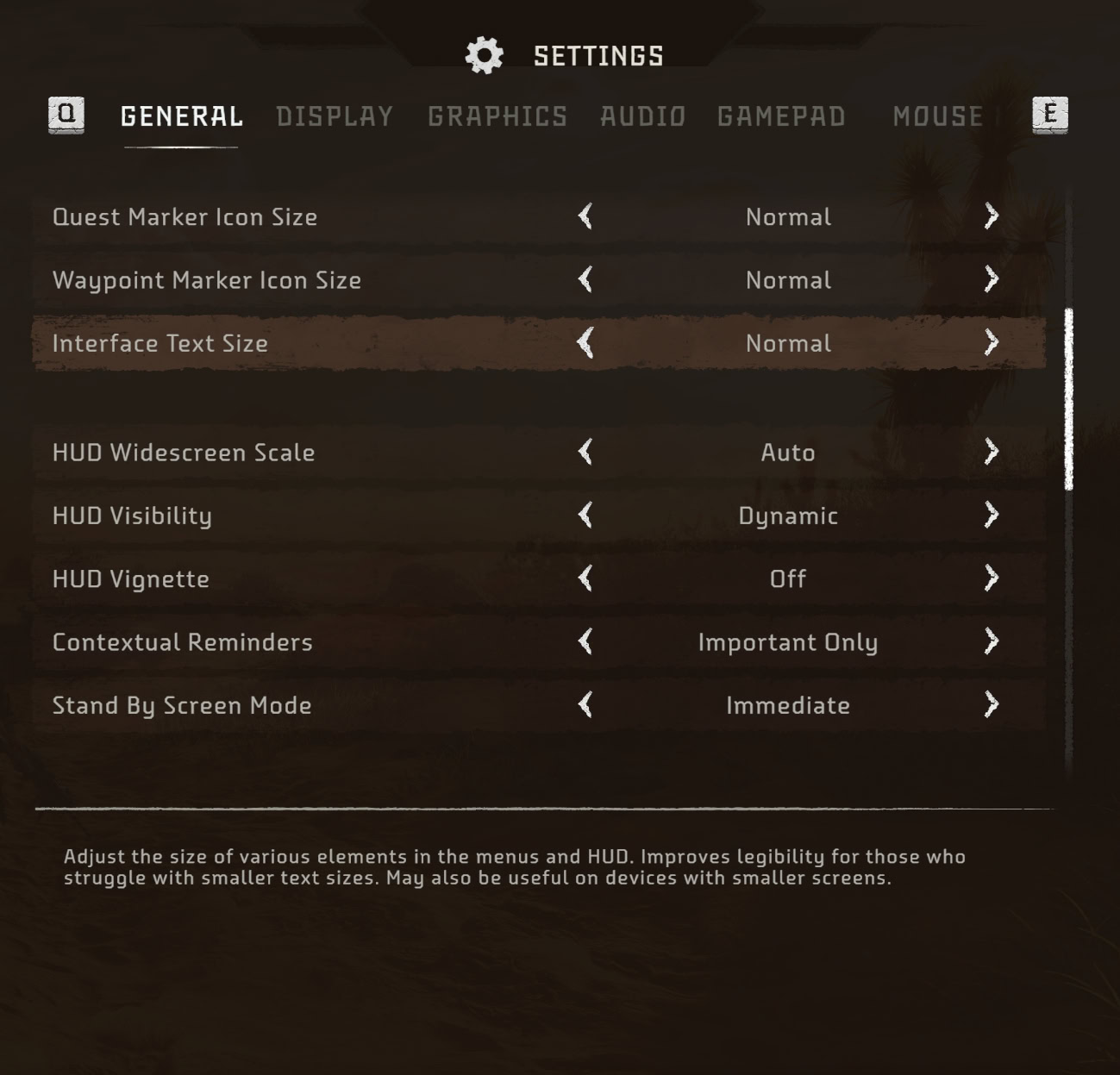 Horizon Forbidden West Normal Text Size in Patch 1.3.55 - Menu Screen